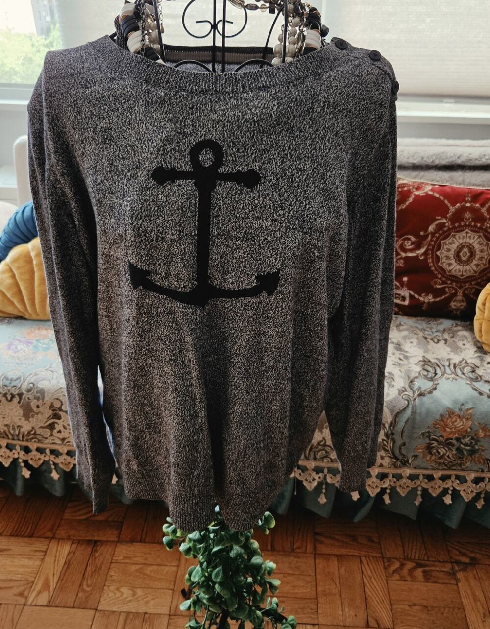 Nautica Light Salor Anchor Blue Sweater Side Buttons Sz S-m No Tags
